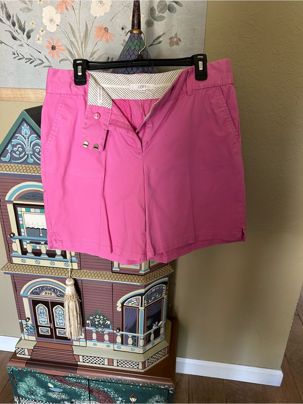 LOFT Bright Pink Cotton Blend Bermuda Shorts